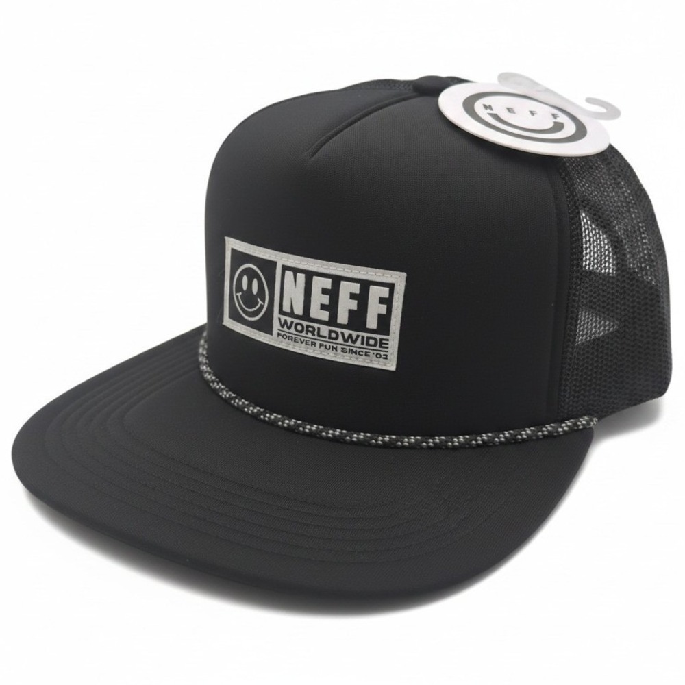 Neff Worldwide Smiley Face Trucker Hat Black Mesh Snapback Cap New with Tags‎